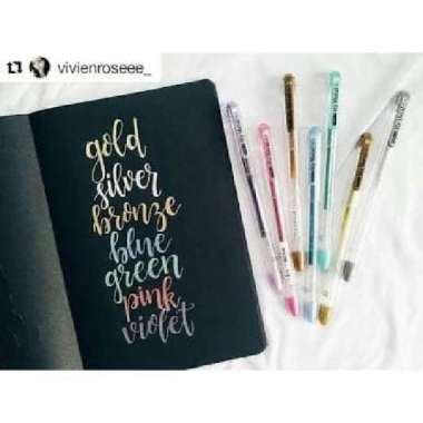 PULPEN PEN GEL GOLD SILVER GLITTER METALIK EMAS PERAK DONG A MY METAL Perak