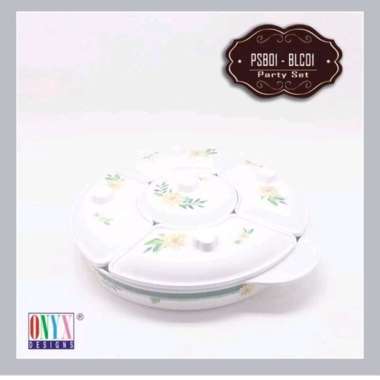 Party Set Melamin Motif Premium Onyx 14" | Prasmanan Set Sekat 5 Melamine Tebal Wadah Piring Sayur K