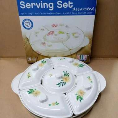 Party Set Melamin Motif Premium Onyx 14" | Prasmanan Set Sekat 5 Melamine Tebal Wadah Piring Sayur K
