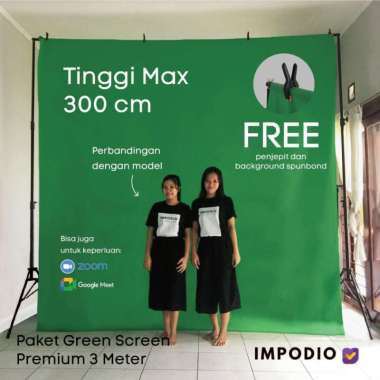 Stand backdrop tinggi 3m x lebar 3m + green screen premium IMPODIO PAKET LENGKAP 3m