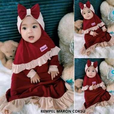 Promo Terbaru Best Seller Zhavira Gamis Lucu Bayi Anak Perempuan Rempel Set Jilbab Turban Size NB Ne