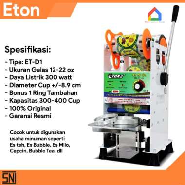 Eton ET-D1 Mesin Cup Sealer / Press Gelas Minuman Jumbo Bonus 1 Ring (12-22 oz)