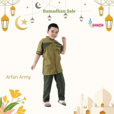 Ramadhan Sale Koko Anak Baju Muslim Laki Laki Setelan Celana Set Katun army - M