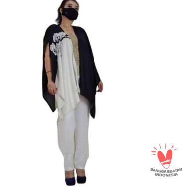 Outer Tali Big Size Lengan Kelelawar Batwing Loose Satin Maxmara Gesyal Luaran Motif Hitam Putih Mon