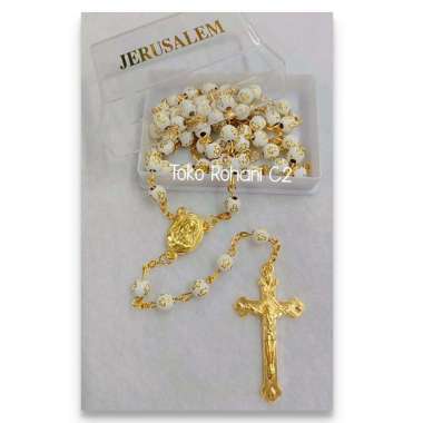 Rosario Jerusalem Gambar Salib Silver/Gold 6mm - Rosario Jerusalem - Rosario Rohani GOLD