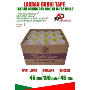 LAKBAN BENING MERK BODHI TAPE 45MM X 100 METER 1 DUS 72 ROLLTERMURAH BENING