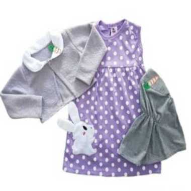 Gamis Polka Rompi Rabbit Bayi Perempuan Set Hijab Muslim Fashion F490048 A1