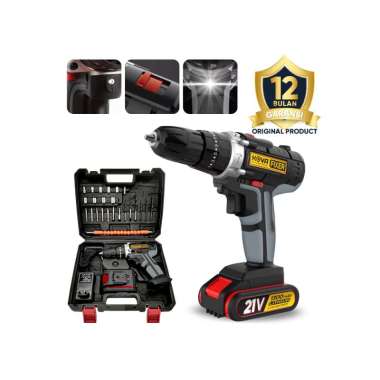 Kova Fixer Cordless Drill 10mm Set Mesin Bor Tangan Baterai Tembok 21V Grey Black