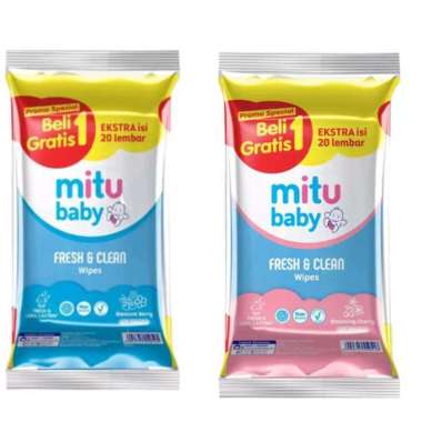 Mitu Baby Tisu Basah Beli 1 Gratis 1 Ekstra Isi 20 Lembar 1 Dus - warna BIRU - 1 DUS ISI 24 BUNDLE