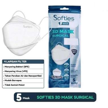 Masker Softies Surgical 3ply isi 30pcs - Masker Softies Medis Earloop 3D PUTIH