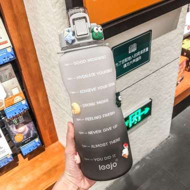 Botol Leejo / Botol Minum 2 Liter Jumbo / Tumblr Air Tanda Waktu ABU HITAM