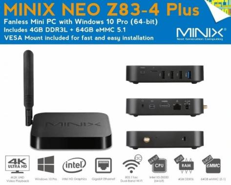 harga Minix Neo Z83-4 Plus Mini PC [4GB/ 64GB/ Windows 10 Pro 64 Bit] Black Blibli.com