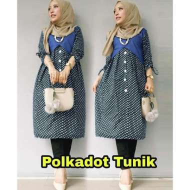 FEMMESHOPA-NO BRANDS/PAKAIAN DEWASA/TUNIK WANITA-YX TUNIK POLKADOT XL BIRU