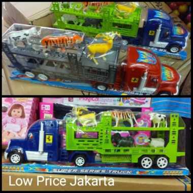 Mainan Mobil Truk Kontainer Besar Pembawa Pengangkut Binatang Hewan Multicolor