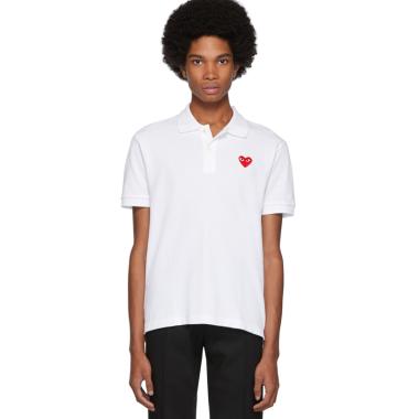 Comme De Garcons White Heart Patch Polo Pria - White MEN XL