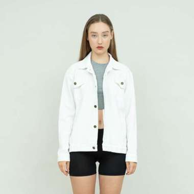 Jaket Jeans Wanita Polos Tebal Dilan Jaket Denim Putih XXL