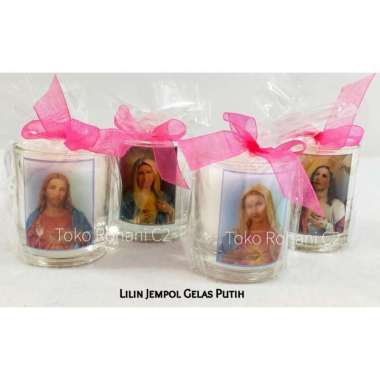 Lilin Gelas Kecil Stiker Gambar - Lilin Jempol Gelas Putih - Lilin Roh