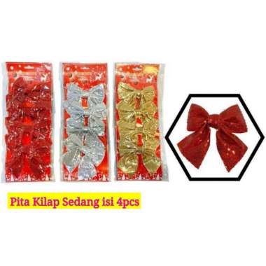 Hiasan Natal Pita Kilap Sedang isi 4pcs - Hiasan Natal -Dekorasi Natal
