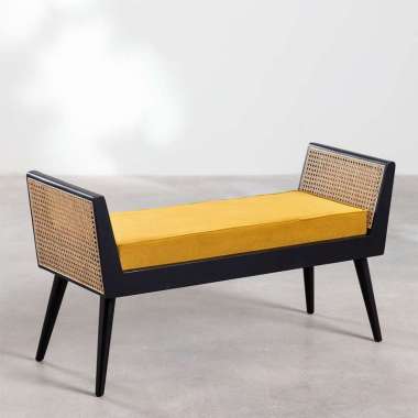 Bench Sofa Panjang Kayu Jati Mix Rotan Dudukan Busa