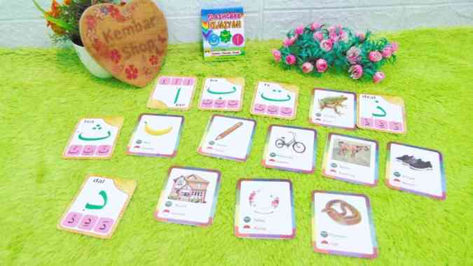 FC-HAR-HJY Flash Card Kartu Huruf Arab Hijaiyah Hewan Benda Buah Alat Peraga Iqro Ngaji Dengan Harok