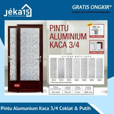 PINTU ALUMUNIUM KAMAR MANDI / PINTU WC ALUMUNIUM KACA MURAH 3/4 KACA Kayu - Kanan