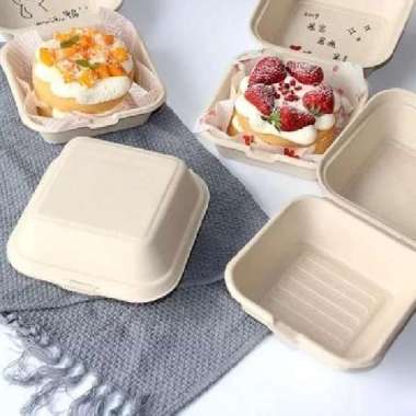 Bagasse Korean Kotak Bento Burger Cake Box Lunch Box Tart Mini isi 5pc