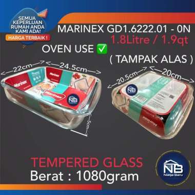 LOYANG PIRING KACA MARINEX 22CM SEGI EMPAT 1.8L PYREX PIREX MICROWAVE