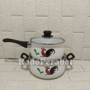 panci enamel ayam - panci putih enamel - panci masak kuah gagang tebal 1 set