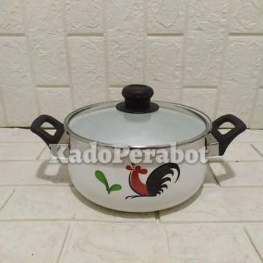 panci enamel ayam - panci putih enamel - panci masak kuah gagang tebal non gagang