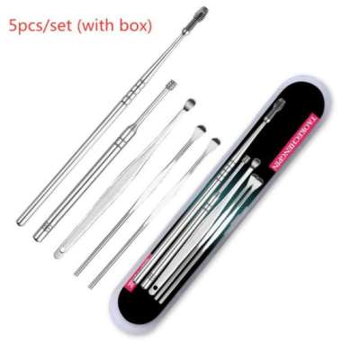 [5 IN1] Alat Pembersih Telinga Stainless 1 Set Korek Kuping Stainless Spiral Lengkap Earpick Kotoran