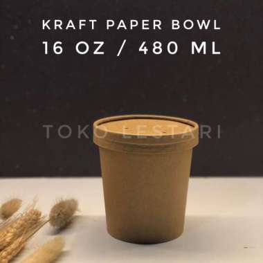 Kraft Paper Bowl 16 Oz + Lid Food Grade Untuk Soup cup / Ice Cream cup