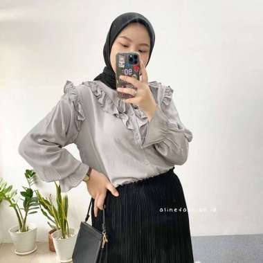 Aline - Haruka Blouse - Atasan Wanita Crinkle - Blouse Korea Grey