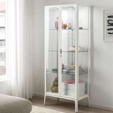 Rak Lemari Kaca Bening Transparan 4 Tingkat Pintu Kaca 73x175cm _Putih