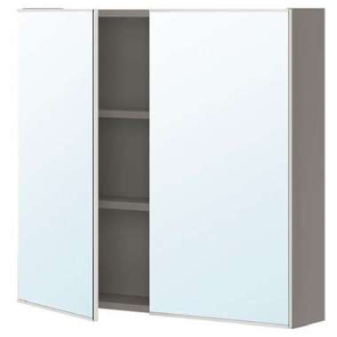 Rak Lemari Kaca Cermin Dinding Kamar Mandi 2 Pintu 80x17x75cm_Full Abu