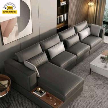 SOFA KULIT LETTER L MODERN KURSI JATI BERKUALITAS TINGGI HIGHT QUALITY