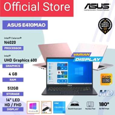 ASUS E410MAO INTEL N4500 8GB SSD 256GB 14INCH WIN+OFFICE NUMPAD RESMI BIRU-PINK
