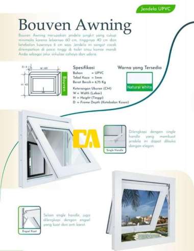 Jendela UPVC Boufen Awning l Jendela Kamar Mandi Dorong 60x40cm