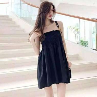 MINI DRESS SEXY CASUAL POLOS / MINI DRESS BALI SABRINA KEMBEN TERBARU Hitam