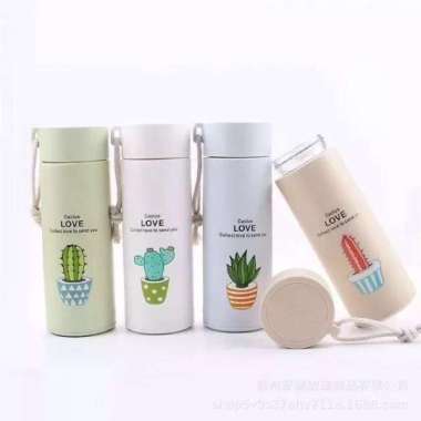 BOTOL MINUM KACA MOTIF KAKTUS BOTOL MINUM KACA 400 ML TERMOS AIR MINUM