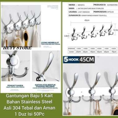 GANTUNGAN BAJU 5 KAIT BERBAHAN STAINLES STEEL ASLI GANTUNGAN BAJU