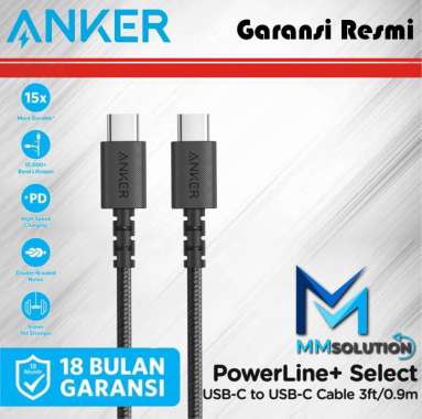 Kabel Charger Anker Powerline Select+ C to C 2.0 3ft - A8032 - HITAM