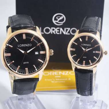 LORENZO 5102MBR,LBR - Jam Tangan Couple Kulit Original - Black Rose