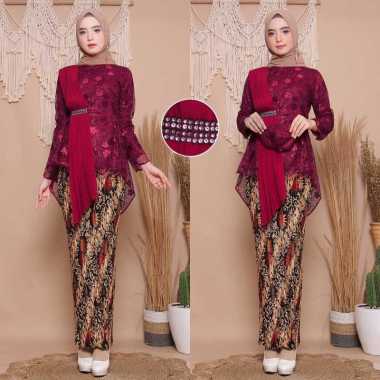 SETELAN KEBAYA MODERN WANITA SELENDANG MUSLIM / KEBAYA PESTA L maroon