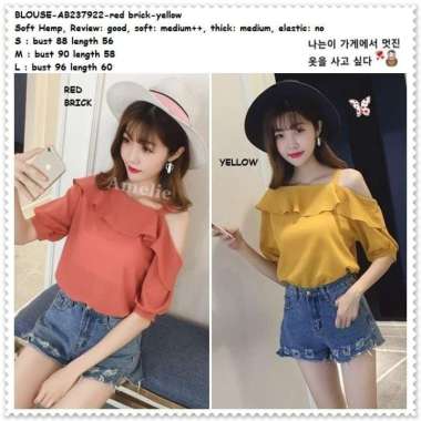 AB237922 Baju Atasan Sabrina Wanita Blouse Korea Import Orange Yellow