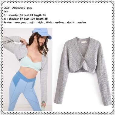 AB262010 Crop Cardigan Kardigan Jaket Rajut Wanita Korea Import Grey