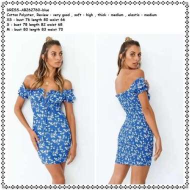 AB262760 Summer Mini Dress Bunga Sabrina Wanita Korea Import Biru Blue