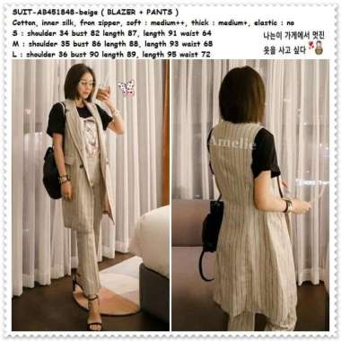 AB451848 Setelan Blazer Vest Celana Panjang Kulot Kerja Wanita Korea