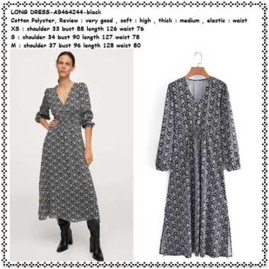 AB464244 Long Dress Midi Lengan Panjang Wanita Korea Import Tunik