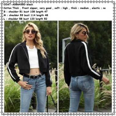 AB564350 Sporty Jaket Jacket Bomber List Wanita Korea Import Hitam