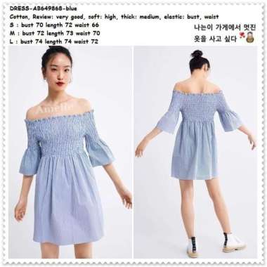 AB649868 Mini Dress Sabrina Wanita Korea Import Garis Biru Putih